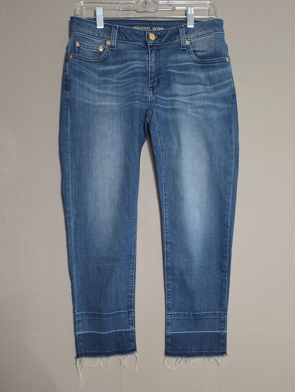 Michael Kors Medium Blue Cropped Distressed Jeans